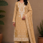 Champagne Bloom – Beige Gold Embroidered Chunri Collection