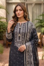 Black 3 Piece Unstitched Premium Printed Lawn - Image 3