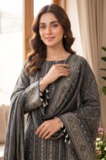 Black 3 Piece Unstitched Premium Printed Lawn - Image 4
