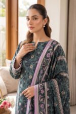 Green 3 Piece Unstitched Premium Printed Lawn - Image 3