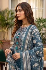 Blue 3 Piece Unstitched Premium Printed Lawn - Image 4