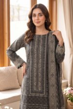Black 3 Piece Unstitched Premium Printed Lawn - Image 3