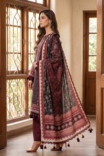 Maroon 3 Piece Unstitched Premium Printed Lawn - Image 2