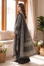 Black 3 Piece Unstitched Premium Printed Lawn - Image 2