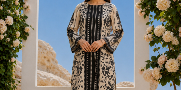 Black & Ivory Printed Ready-to-Wear 2-Piece Co-Ord Set