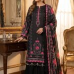 Black Floral Printed Premium Lawn 3-Piece Unstitched Suit