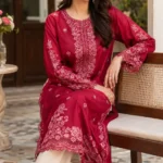 Embroidered Lawn Shirt – Crimson Petal