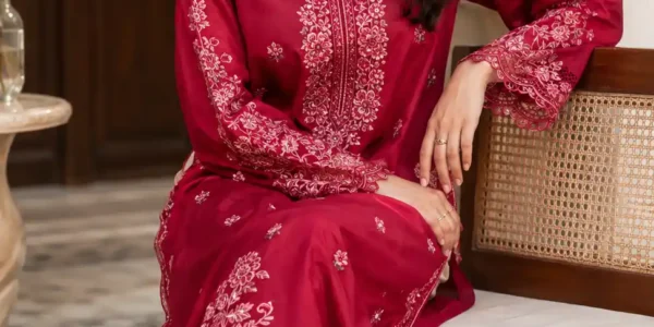 Embroidered Lawn Shirt – Crimson Petal