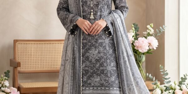 Graphite Gray Printed Premium Lawn 3-Piece Unstitched Suit