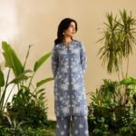 Dusty Blue Floral Printed Ready-to-Wear 2-Piece Suit