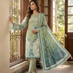 Light Green Floral Printed Premium Lawn 3-Piece Unstitched Suit