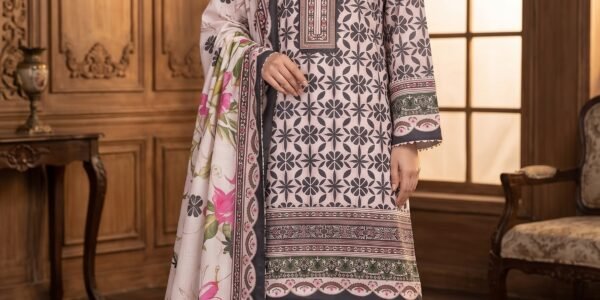 Light Pink Floral Printed Premium Lawn 3-Piece Unstitched Suit