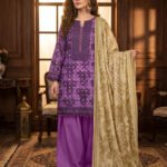 Purple Floral Printed Premium Lawn 3-Piece Unstitched Suit