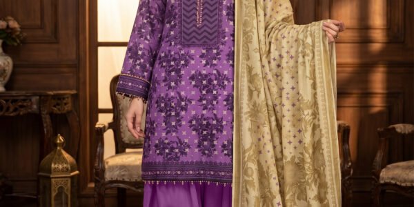 Purple Floral Printed Premium Lawn 3-Piece Unstitched Suit