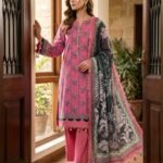 Pink Floral Printed Premium Lawn 3-Piece Unstitched Suit