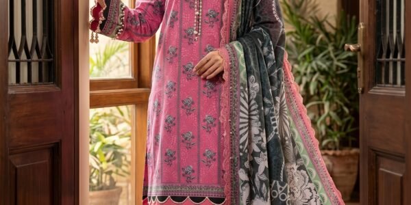 Pink Floral Printed Premium Lawn 3-Piece Unstitched Suit