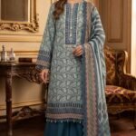 Teal Blue Printed Premium Lawn 3-Piece Unstitched Suit