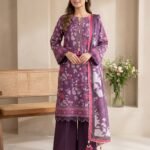 Purple Floral Printed Premium Lawn 3-Piece Unstitched Suit