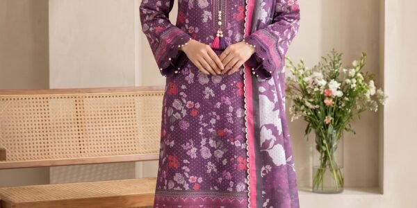 Purple Floral Printed Premium Lawn 3-Piece Unstitched Suit