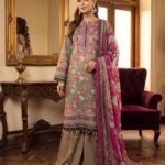 Mauve Beige Floral Printed Premium Lawn 3-Piece Unstitched Suit