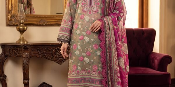 Mauve Beige Floral Printed Premium Lawn 3-Piece Unstitched Suit