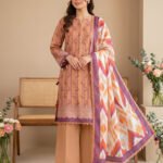 Peach & Purple Printed Premium Lawn 3-Piece Unstitched Suit