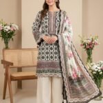 Black & White Floral Printed Premium Lawn 3-Piece Unstitched Suit