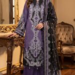 Purple & Black Embroidered Style Printed Premium Lawn 3-Piece Unstitched Suit