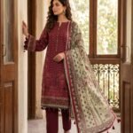 Maroon & Beige Traditional Printed Premium Lawn 3-Piece Unstitched Suit