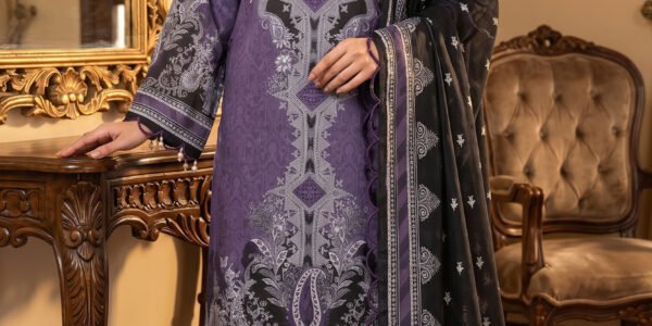 Purple & Black Embroidered Style Printed Premium Lawn 3-Piece Unstitched Suit