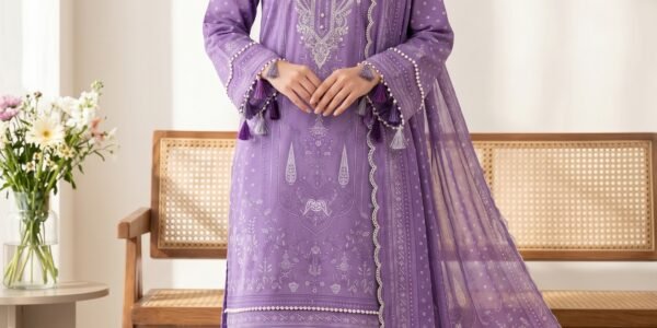 Lavender Embroidered Style Premium Lawn 3-Piece Unstitched Suit