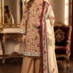 Beige Floral Printed Premium Lawn 3-Piece Unstitched Suit