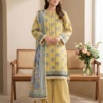 Yellow Floral Printed Premium Lawn 3-Piece Unstitched Suit
