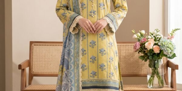Yellow Floral Printed Premium Lawn 3-Piece Unstitched Suit