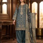 Teal Blue Traditional Printed Premium Lawn 3-Piece Unstitched Suit