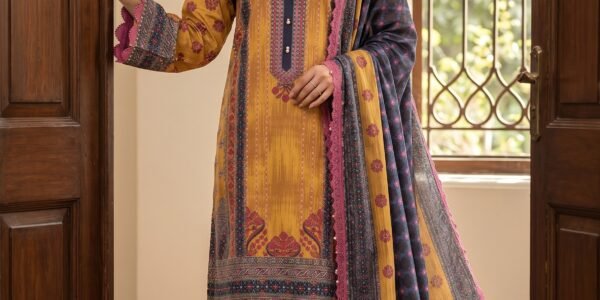 Mustard Yellow Printed Premium Lawn 3-Piece Unstitched Suit
