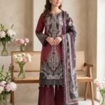 Maroon & Black Embroidered Premium Lawn 3-Piece Unstitched Suit