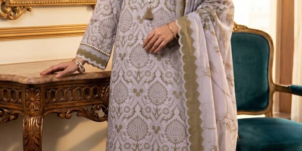 Lavender Grey Printed Premium Lawn 3-Piece Unstitched Suit