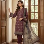 Maroon & Black Printed Premium Lawn 3-Piece Unstitched Suit