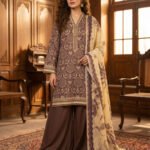 Mocha Brown Printed Premium Lawn 3-Piece Unstitched Suit