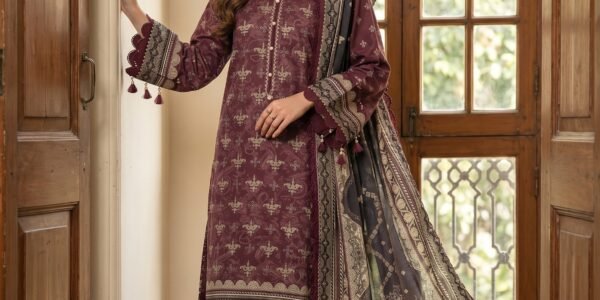Maroon & Black Printed Premium Lawn 3-Piece Unstitched Suit