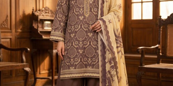 Mocha Brown Printed Premium Lawn 3-Piece Unstitched Suit