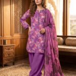 Royal Purple Floral Printed Premium Lawn 3-Piece Unstitched Suit