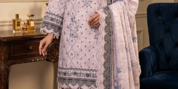 Blush Pink Floral Printed Premium Lawn 3-Piece Unstitched Suit