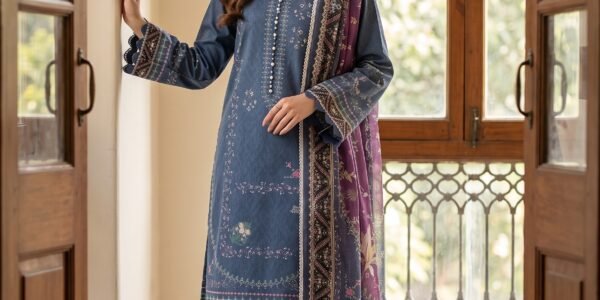 Midnight Blue Printed Premium Lawn 3-Piece Unstitched Suit