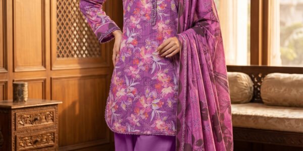 Royal Purple Floral Printed Premium Lawn 3-Piece Unstitched Suit