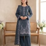 Slate Blue Embroidered Premium Lawn 3-Piece Unstitched Suit