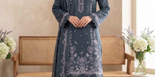 Slate Blue Embroidered Premium Lawn 3-Piece Unstitched Suit