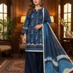 Navy Blue Printed Premium Lawn 3-Piece Unstitched Suit