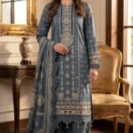 Slate Blue Embroidered Premium Lawn 3-Piece Suit